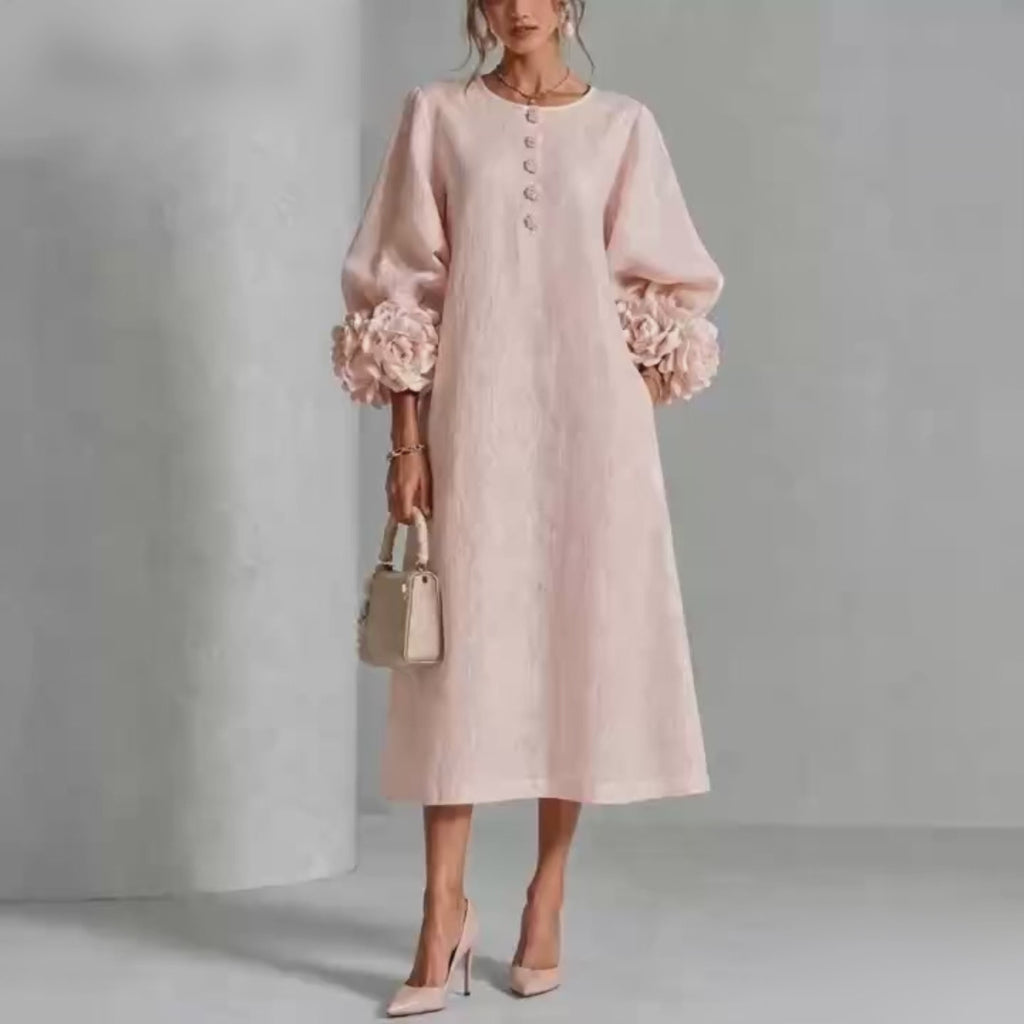 Three-dimensional Floral Dress With Puff Sleeves French-style A-line Party Wedding Dresses Women's Clothing